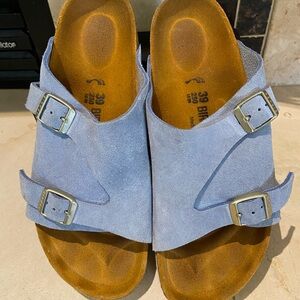 Birkenstock Sky Blue Suede Double Buckle Sandals